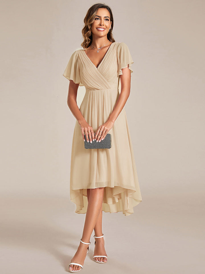 Robe de cérémonie longue fluide A-line, col V, invitée mariage.