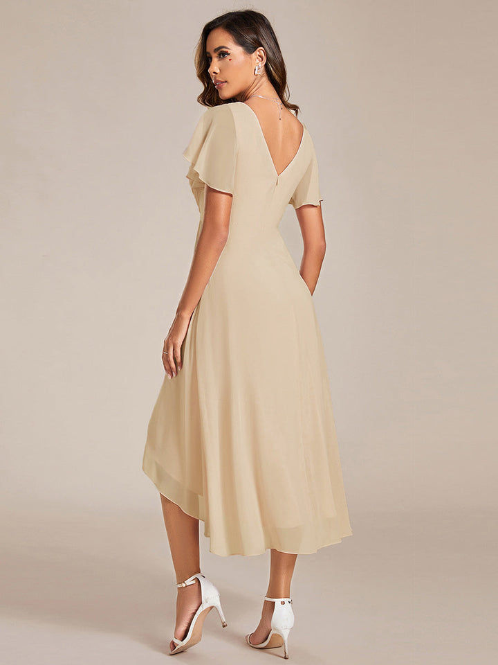 Robe femme longue fluide col V, chic invitée mariage.