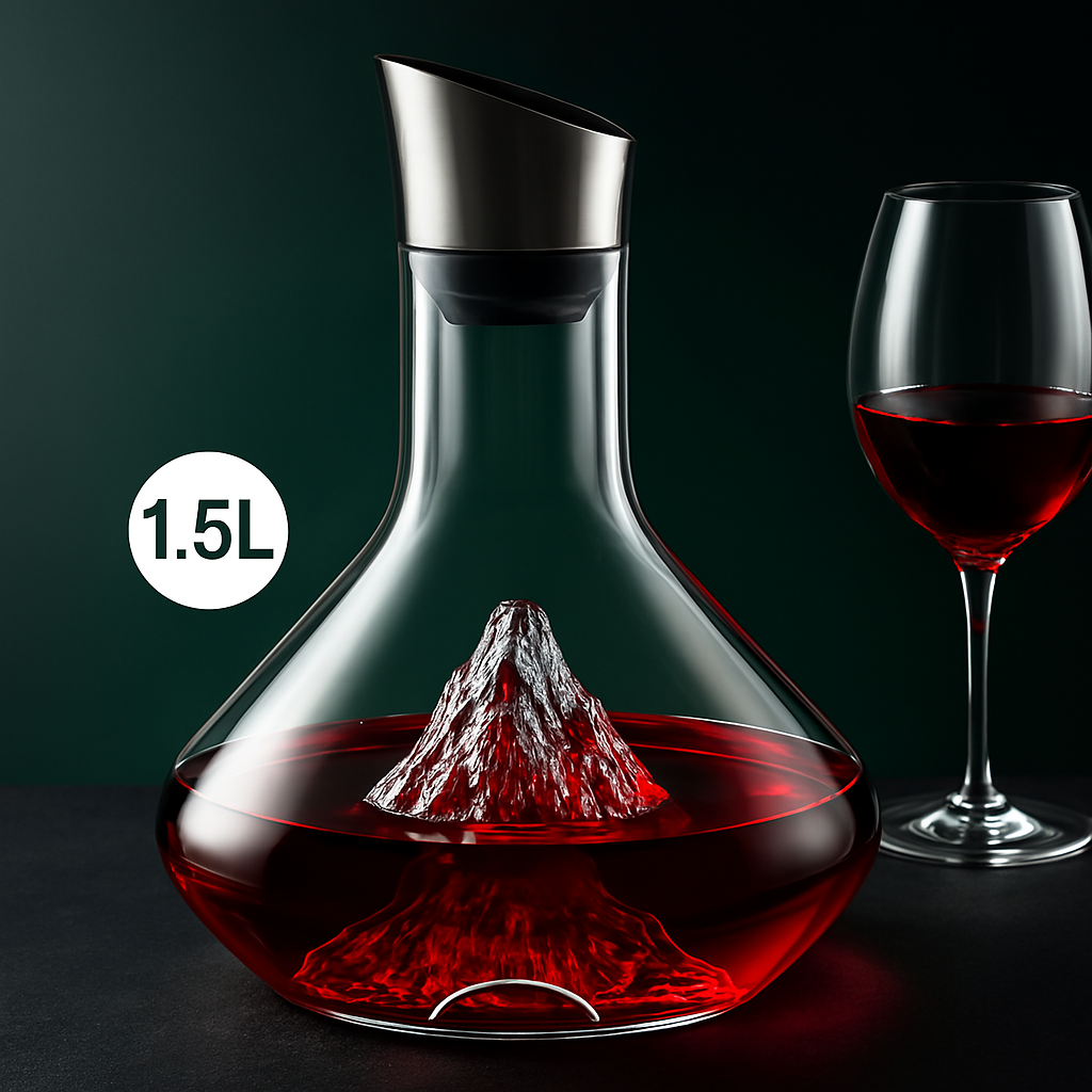 Aérateur-décanteur en cristal au design ergonomique, améliore instantanément le vin pour une dégustation optimale.