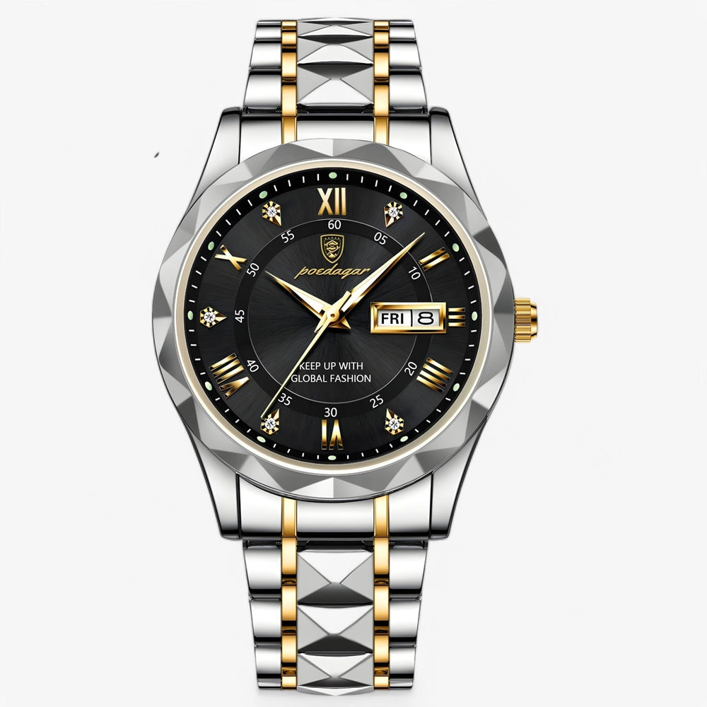 Montre homme de luxe à mouvement quartz, offrant élégance et précision horlogère pour un style impeccable.
