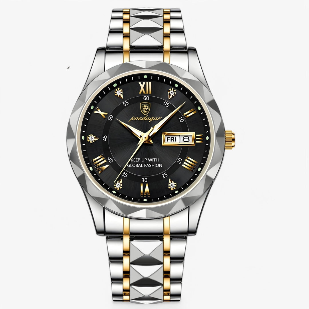 Montre homme de luxe à mouvement quartz, offrant élégance et précision horlogère pour un style impeccable.