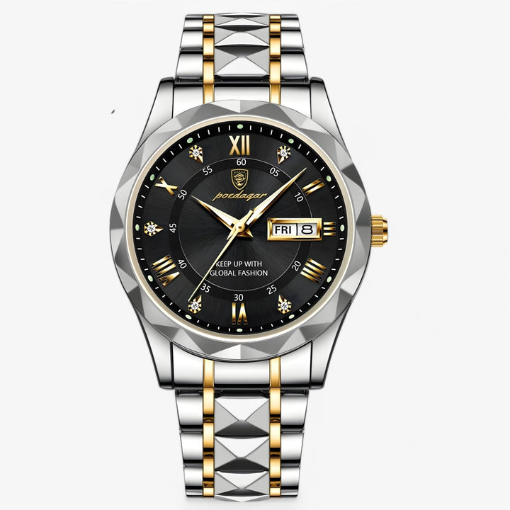 Montre homme de luxe à mouvement quartz, offrant élégance et précision horlogère pour un style impeccable.