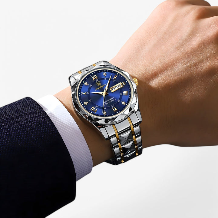 Accessoire essentiel pour homme : montre de luxe en acier, gage d'élégance, de style et de grande précision.