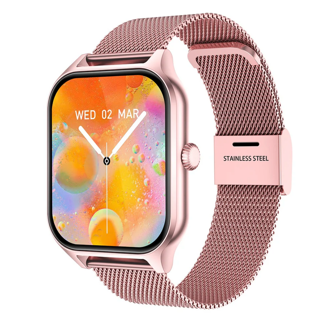 Montre intelligente pour femme au poignet, design moderne, confortable et élégant pour le quotidien.