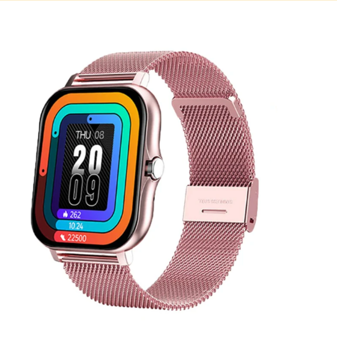 Montre connectée femme avec fonctions Bluetooth, notifications smartphone et contrôle musical.