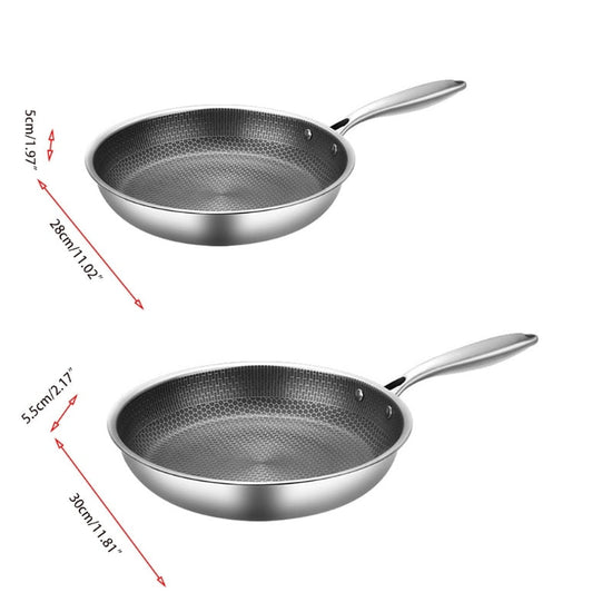 Détail de la surface antiadhésive de la poêle SteelCook 28 cm en acier inoxydable, cuisson sans accrocher.