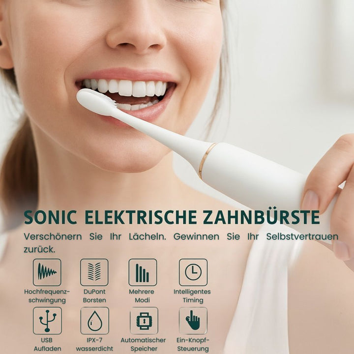 Affichage des 6 modes de brossage de la brosse à dents électrique sonique, pour blancheur et soins dentaires.
