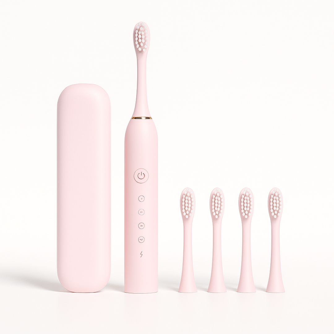 Brosse à dents électrique sonique avec étui de voyage, compacte et étanche, pour une hygiène bucco-dentaire nomade.