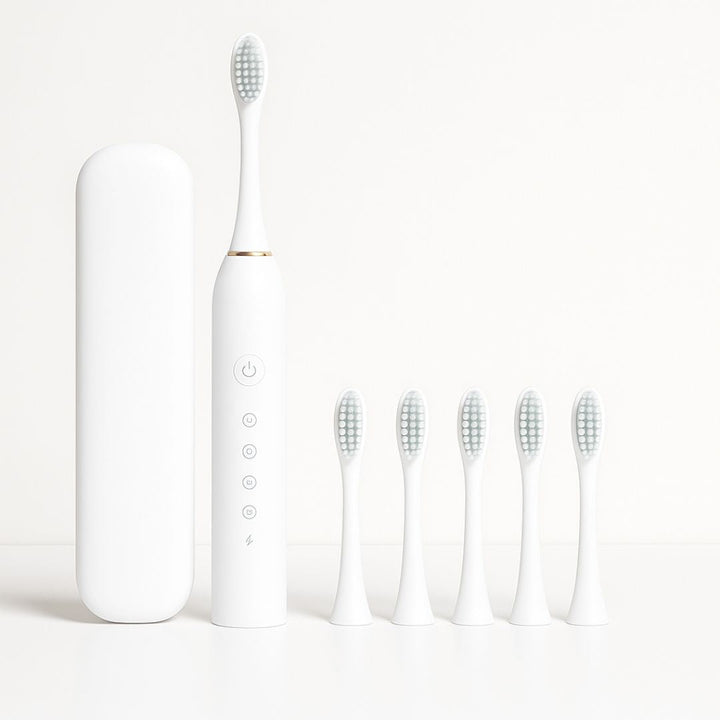 Brosse à dents électrique sonique blanche, 6 modes, pour adultes et enfants, hygiène bucco-dentaire optimale.