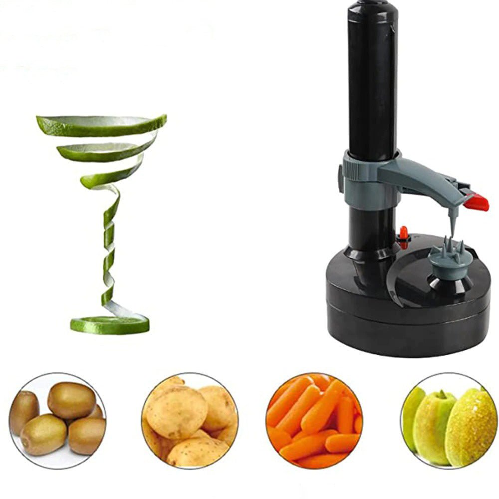 Ustensile de cuisine automatique pour éplucher efficacement pommes, poires et autres fruits avec précision et sécurité.