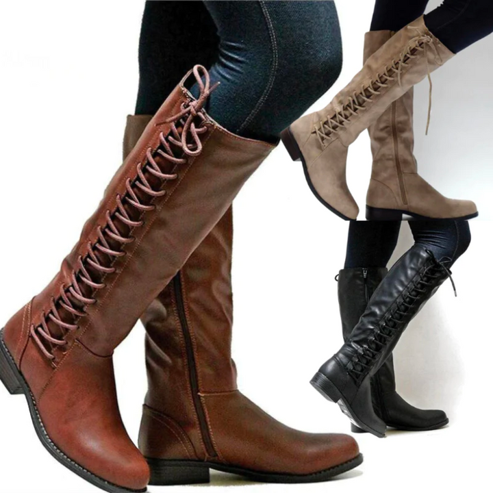 Paire de bottes hautes femme, chaudes et confortables. Modèle antidérapant pour stabilité en hiver/automne.