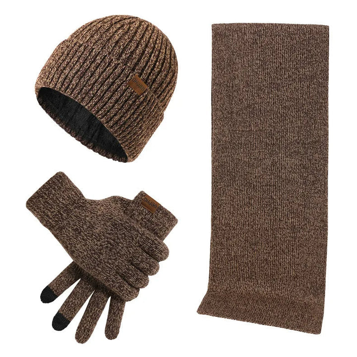 Kit hiver homme complet : bonnet, écharpe et gants assortis. Restez au chaud avec style toute la saison.