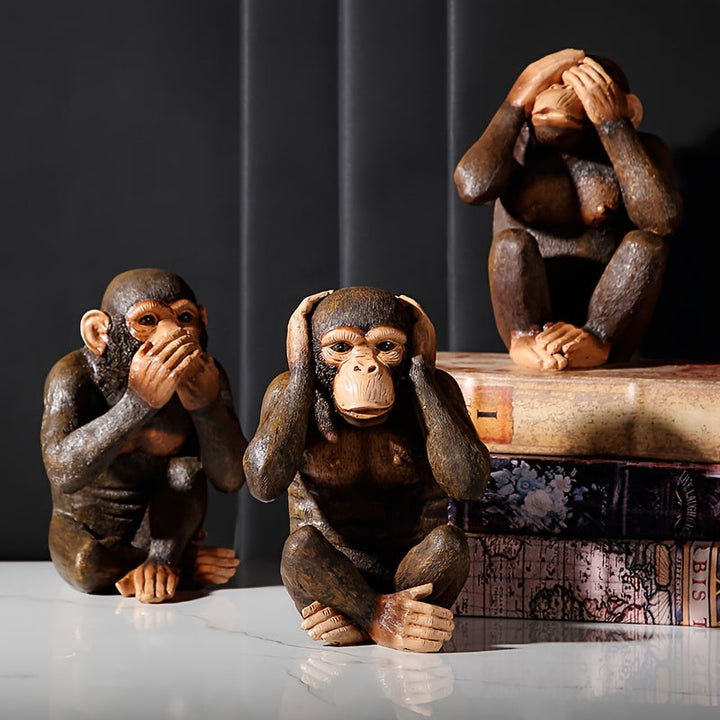 Set de 3 statuettes singes sages en résine pour décoration zen intérieur/extérieur, jardin ou maison.