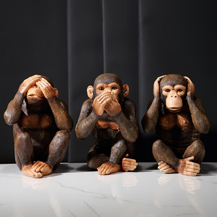 Statuettes singes sages en résine durable, parfaites pour décoration d'intérieur ou d'extérieur de jardin.