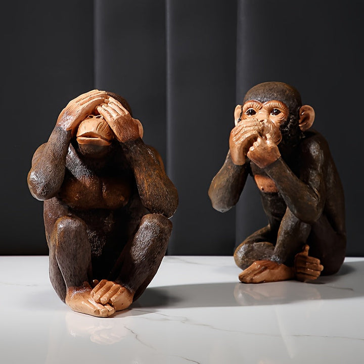 Statuettes décoratives animalières, 3 singes sages en résine, idéales pour agrémenter jardin et intérieur.