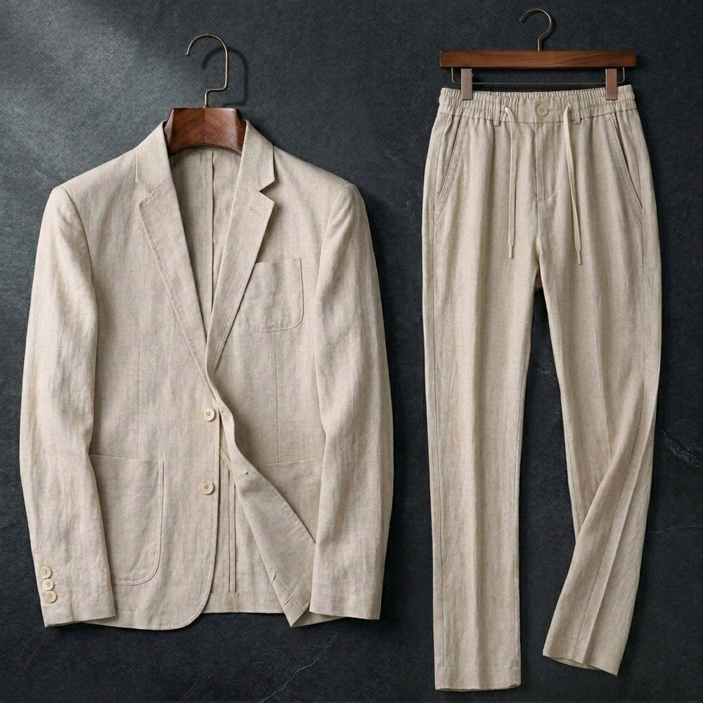 Blazer homme décontracté élégant, tissu léger, parfait pour un style estival chic et une tenue de ville confortable.