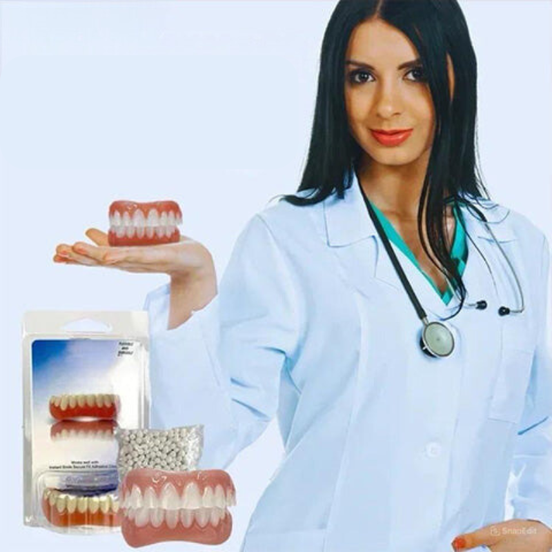 Ajustement dentaire en gel silicone souple pour prothèses, confort amélioré et hygiène buccale saine.