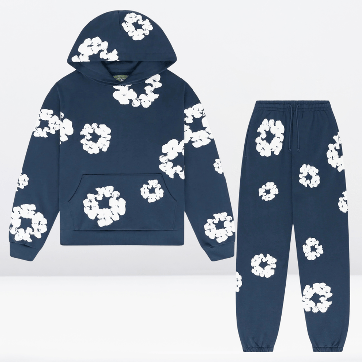 Ensemble survêtement coton automnal gris pour femme, coupe décontractée unisex. Parfait pour le confort saisonnier.