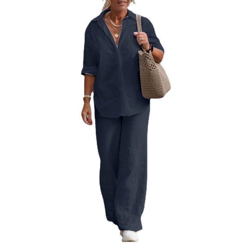 Ensemble pantalon décontracté femme, tenue deux pièces polyvalente, chic et confortable pour le quotidien.