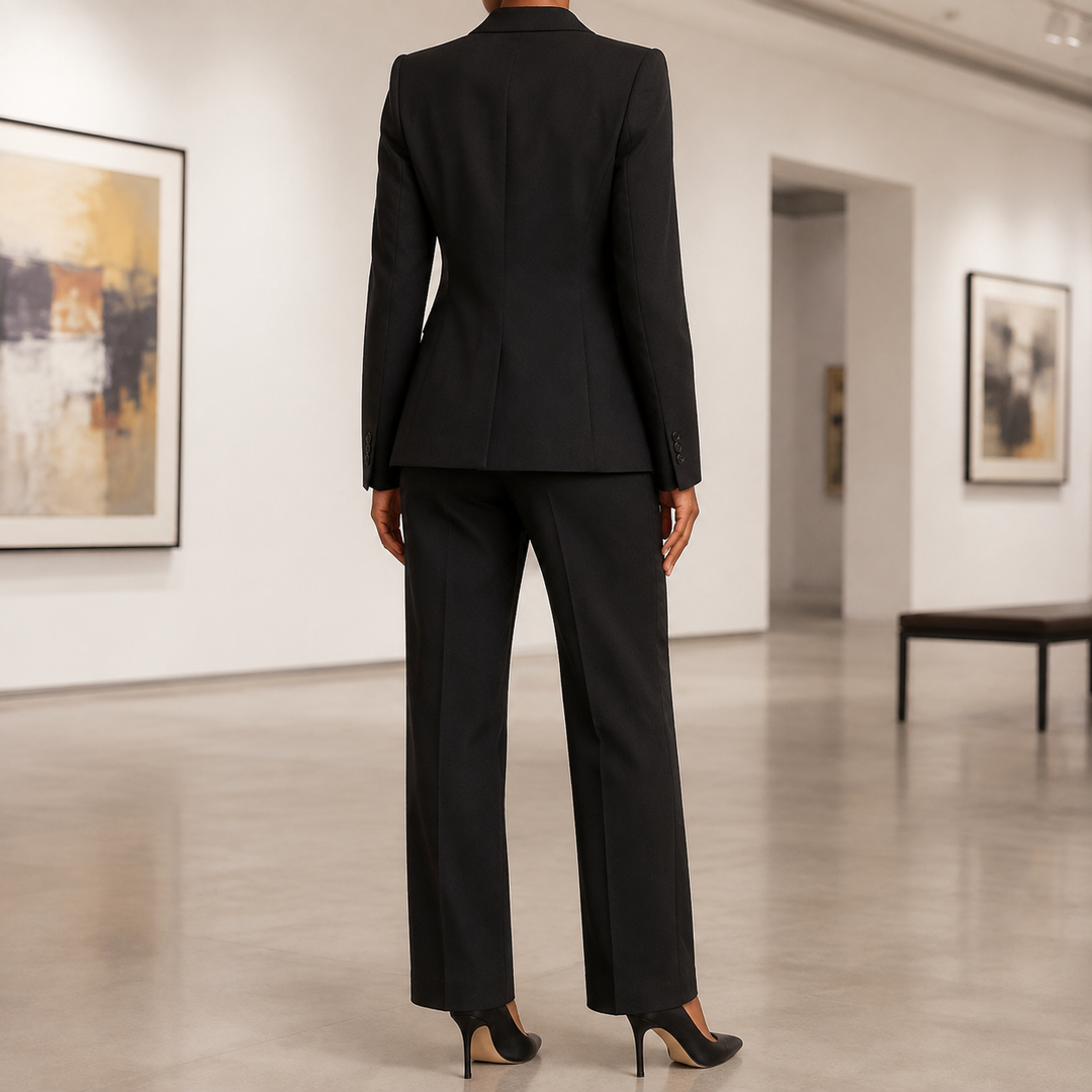 Tailleur femme polyvalent : blazer et pantalon, vêtement formel pour affaires ou cérémonies.