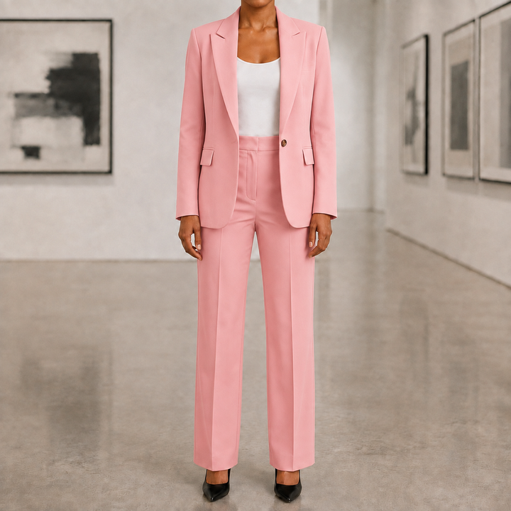 Tailleur femme chic : blazer et pantalon, parfait pour une réunion ou un événement.