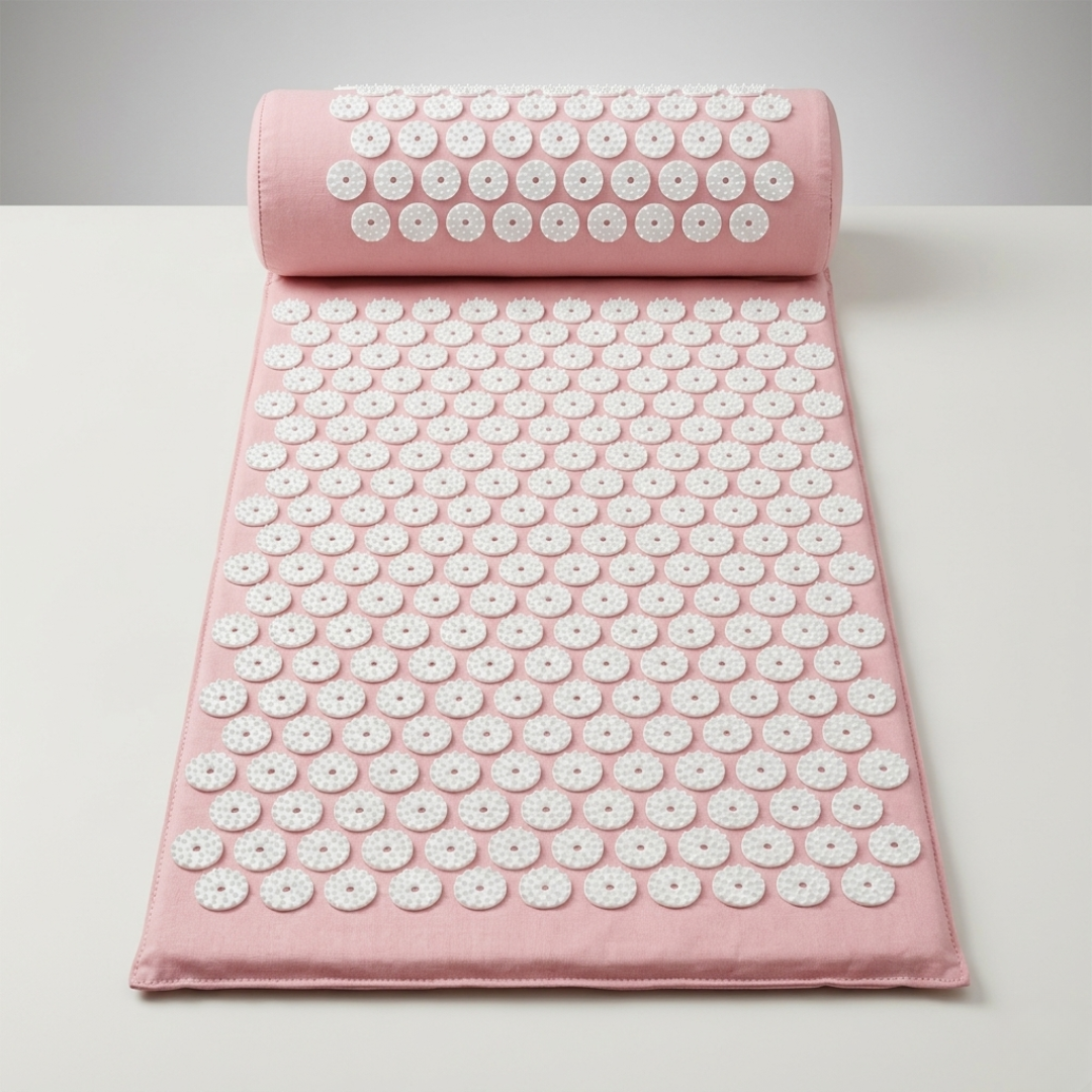 Solution de bien-être: tapis d'acupression et coussin pour un traitement thérapeutique efficace et naturel.