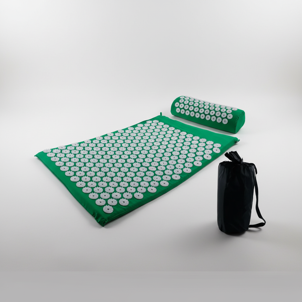Ensemble tapis et coussin d'acupression pour un massage thérapeutique, réduisant le stress et les tensions.