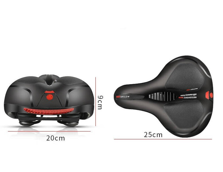 Vue latérale de la selle vélo ergonomique noire, design moderne & confortable.