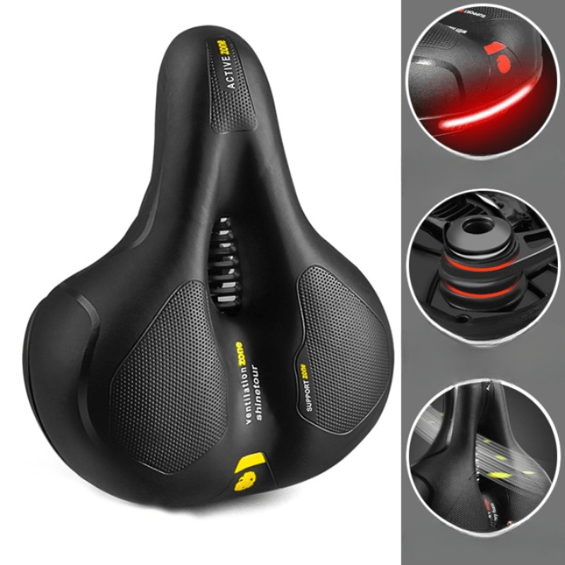 Texture similicuir de la selle vélo SoftRide, rembourrée pour un confort supérieur et anti-douleur.