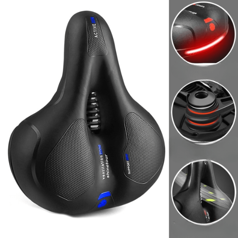 Profil latéral de la selle vélo SoftRide avec rembourrage épais pour un confort durable et anti-douleur.