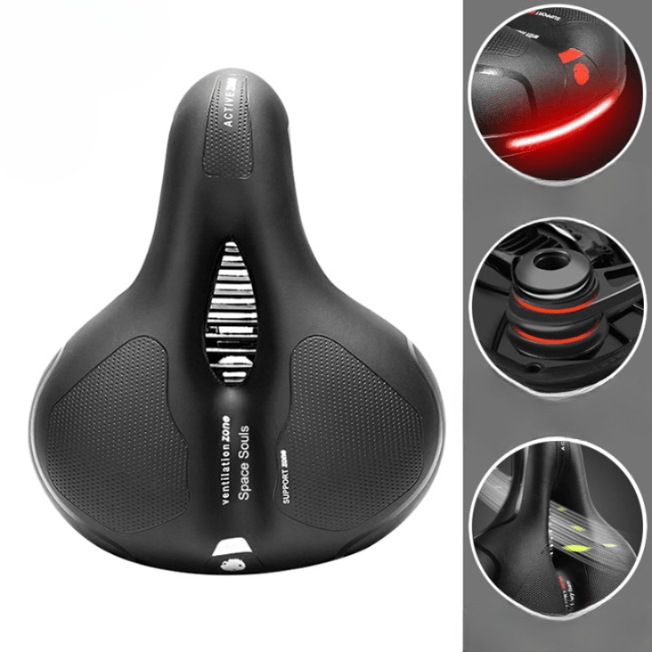 Dessous de la selle vélo SoftRide, montrant les rails robustes et la structure pour un montage facile.
