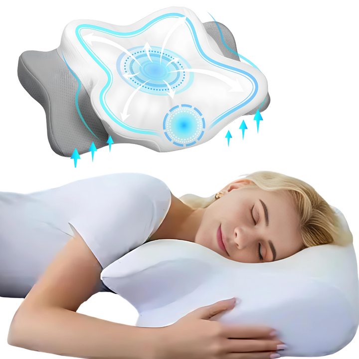 Oreiller ergonomique OrthoSleep 3D, améliore la qualité du sommeil et le bien-être général.