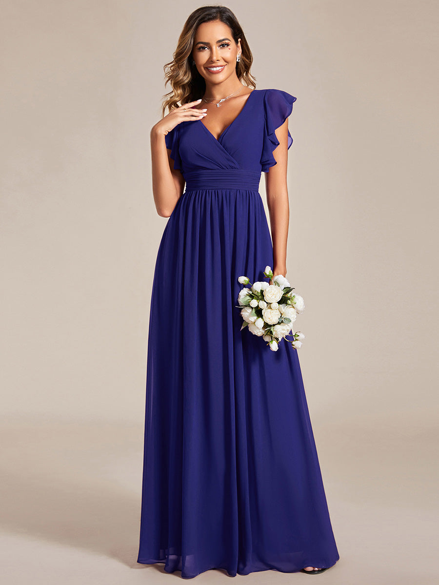 Robe fluide, dos ouvert, col en V, longueur maxi. Élégante pour demoiselle d'honneur, mariage d'été magnifique.