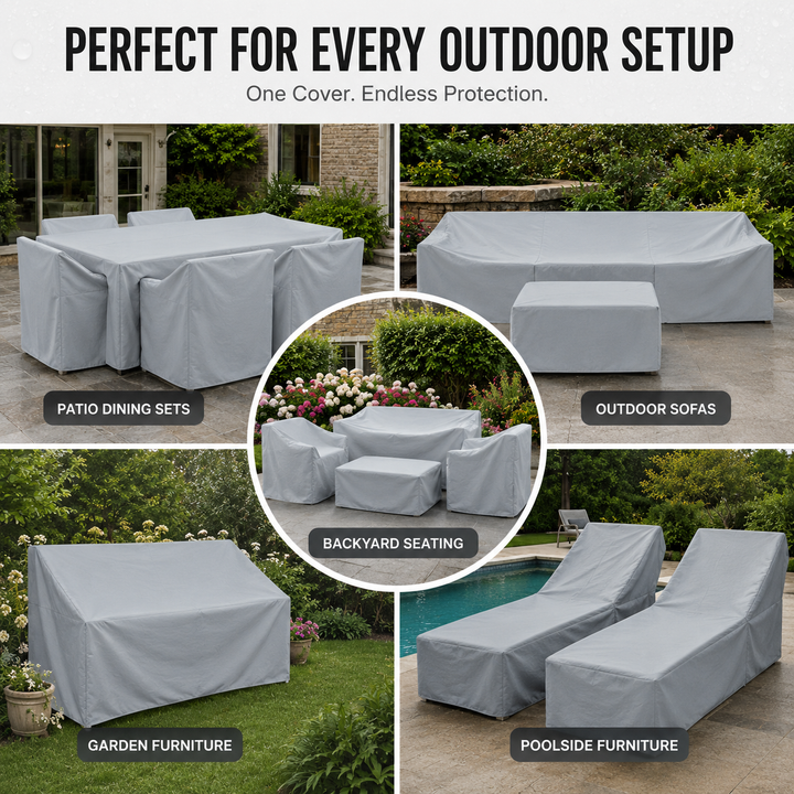 Détail du système de fixation de la housse de protection étanche pour mobilier de jardin, durable.