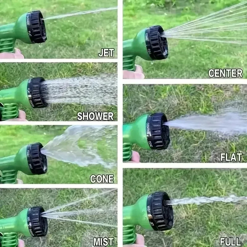 Gros plan sur la texture robuste et flexible du tuyau de jardin extensible anti-pliage.