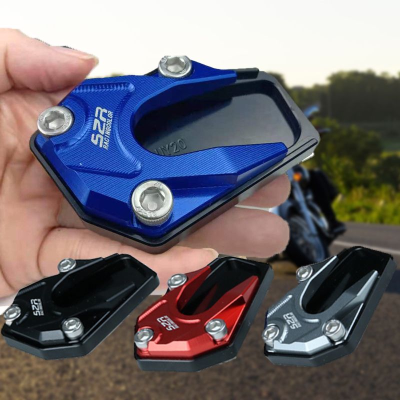 Extension de béquille moto latérale en aluminium, améliore la stabilité de stationnement sur tous terrains.
