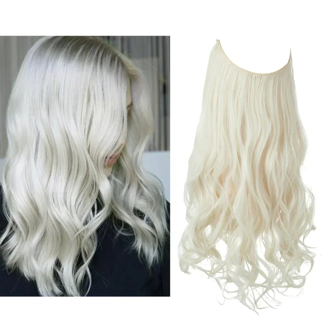 Extensions cheveux naturels blond platine pour femme, ajout de volume et longueur instantanés.