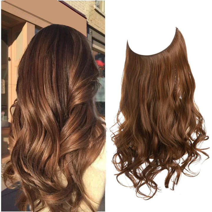 Femme avec extensions cheveux naturels blond vénitien, coiffure tendance avec volume.