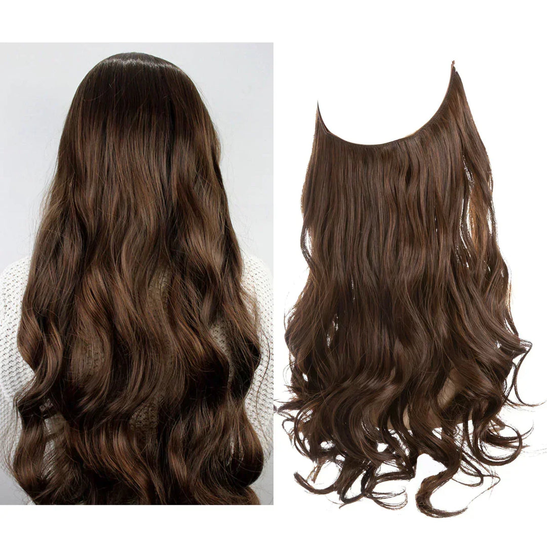 Magnifiques extensions cheveux naturels bruns, offrant volume et longueur pour une coiffure femme élégante.