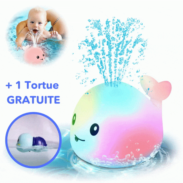 Jouet de bain baleine lumineuse et éducative pour bébé, stimulant l'éveil aquatique avec ses lumières LED.