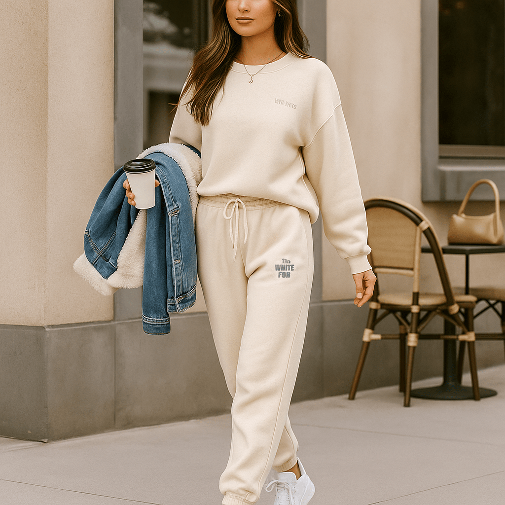 Vêtement femme ultra-doux en coton: ensemble confortable avec capuche et pantalon, parfait pour le quotidien et la détente.