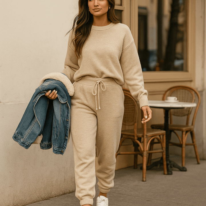 Pantalon et sweat à capuche doux en coton pour femme. Ensemble confortable et décontracté, idéal pour l'automne.