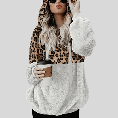 Mjuk Hoodie med Leopardmönster - Avslappnad Stil