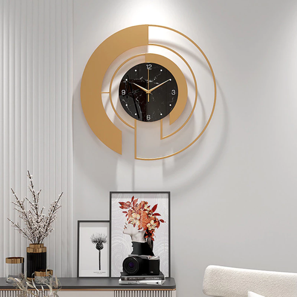 Art mural géométrique pour un intérieur contemporain, horloge silencieuse et discrète.