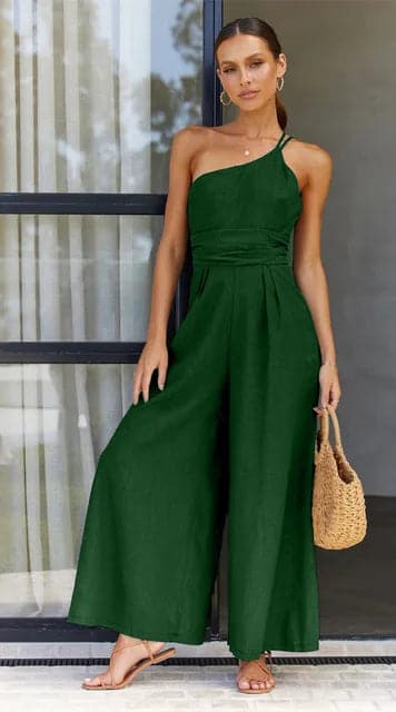 Elegant Jumpsuit - One-Shoulder - Vides Ben - Kvinna