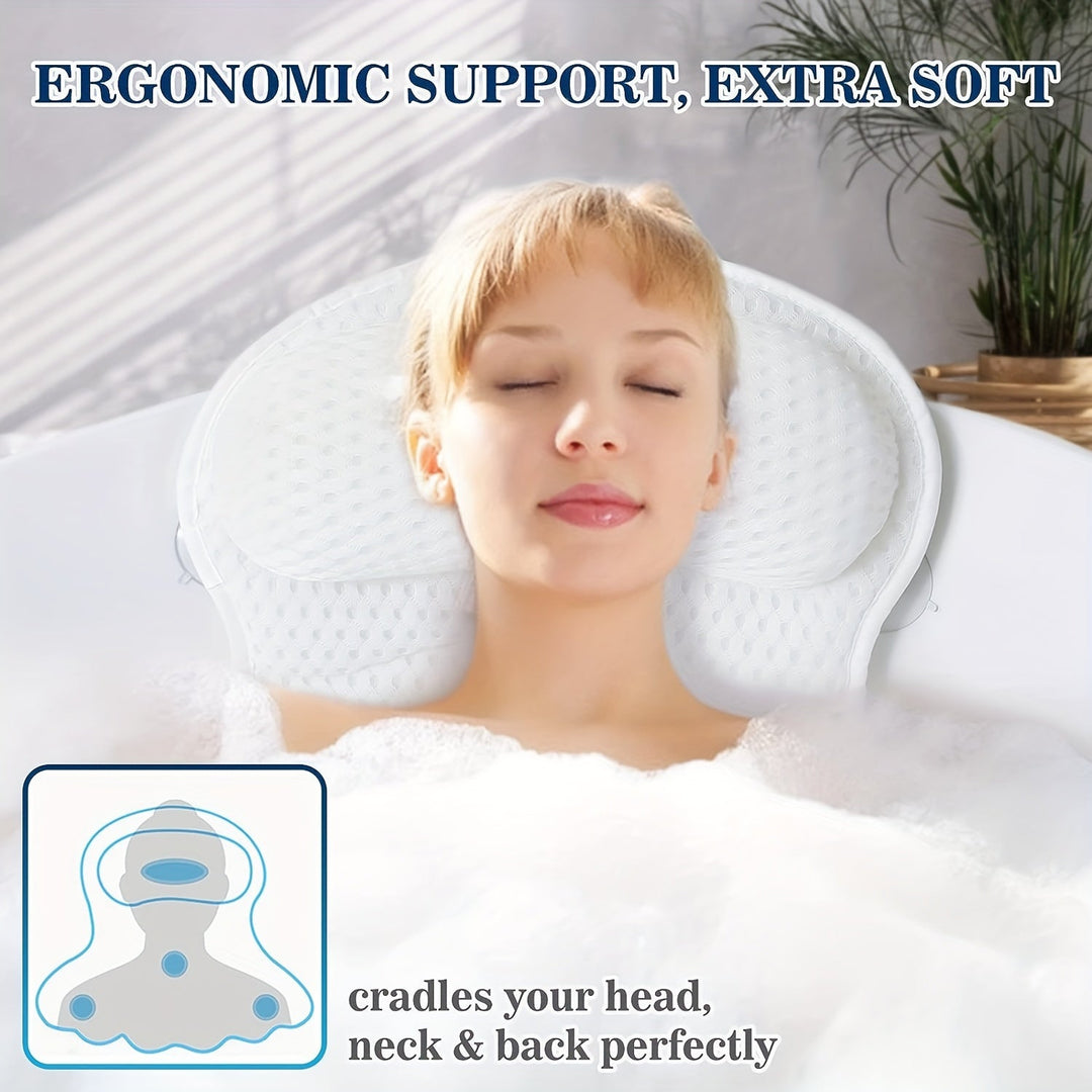 Coussin de bain LuxieSpa ergonomique, respirant, pour une relaxation profonde et un confort durable en baignoire.