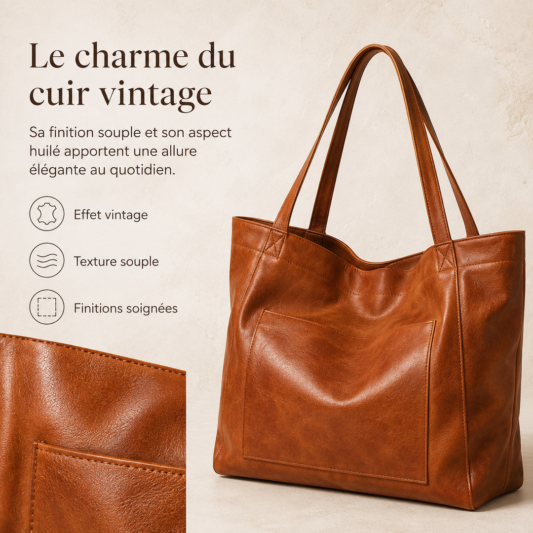 Sac épaule Elegancia vintage spacieux avec poches, accessoire chic pour femme.