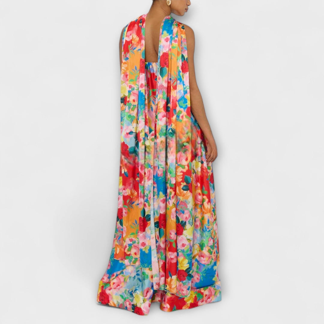 Superbe robe longue d'été fleurie et décontractée pour femmes, avec épaules dénudées, parfaite pour un style bohème.