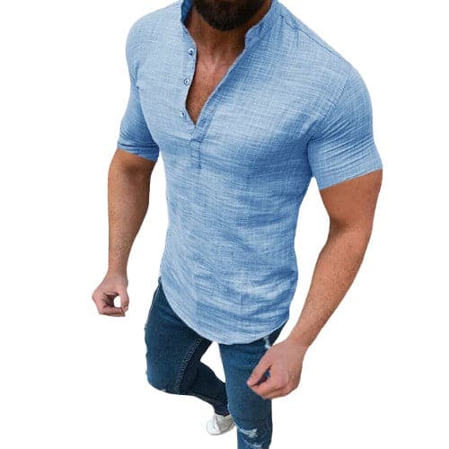 Kortärmad Herr Henley-skjorta - Slim Fit - Mandarin Krage