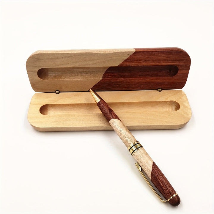 Kit bureau professionnel : boîte à stylos en bois et stylo luxe. Organisation élégante.